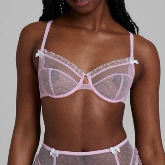 Scarlett Gasque Sheer Pink Polkadot Bra women’s size 34DD NEW - Picture 3 of 6